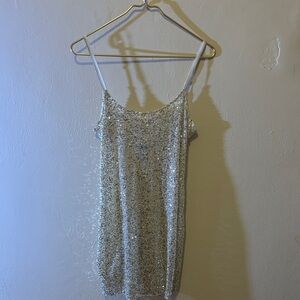 Elegant White Sequin Slip Dress